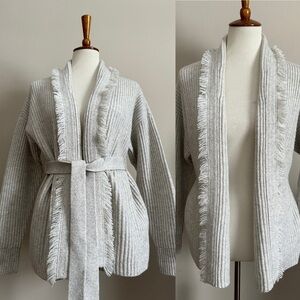 Wool Cashmere Belted Sweater with Fringe